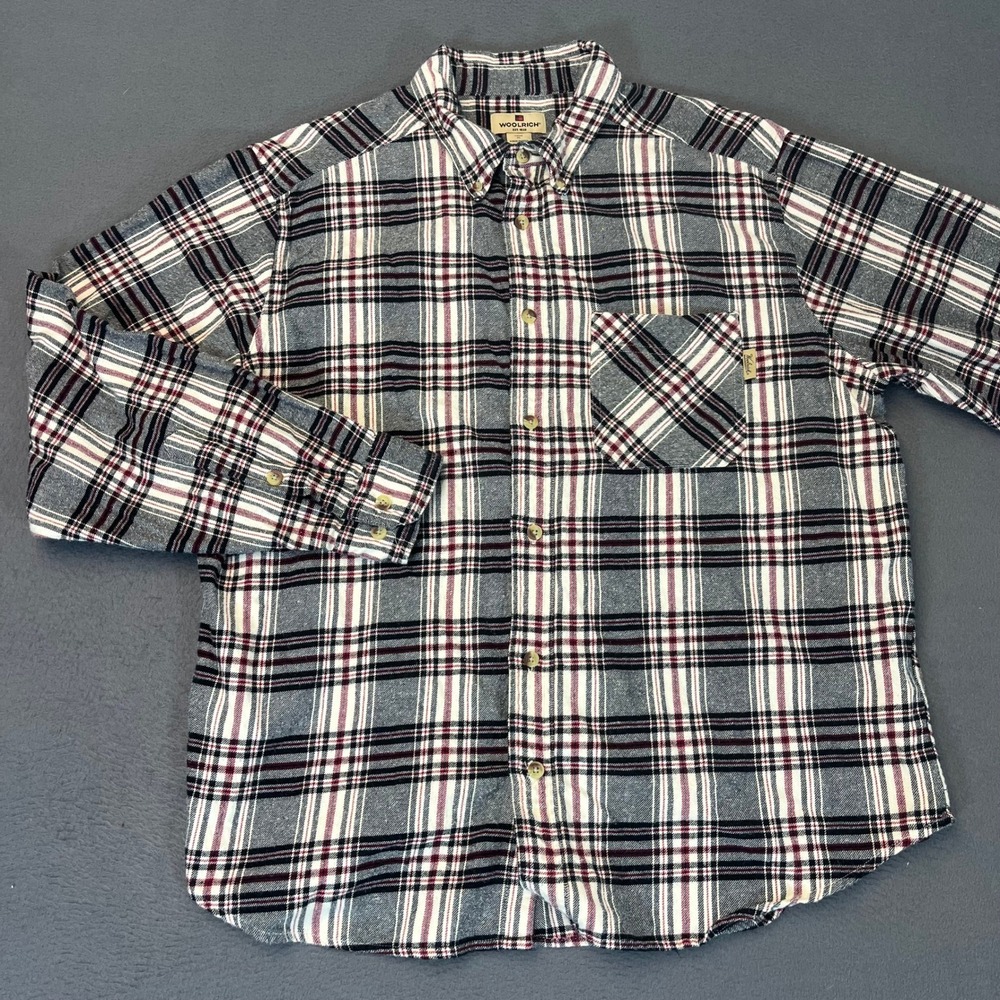 WOOLRICH Mens XL Plaid Button Down Flannel Shirt Long Sleeve 100% Cotton CCP
